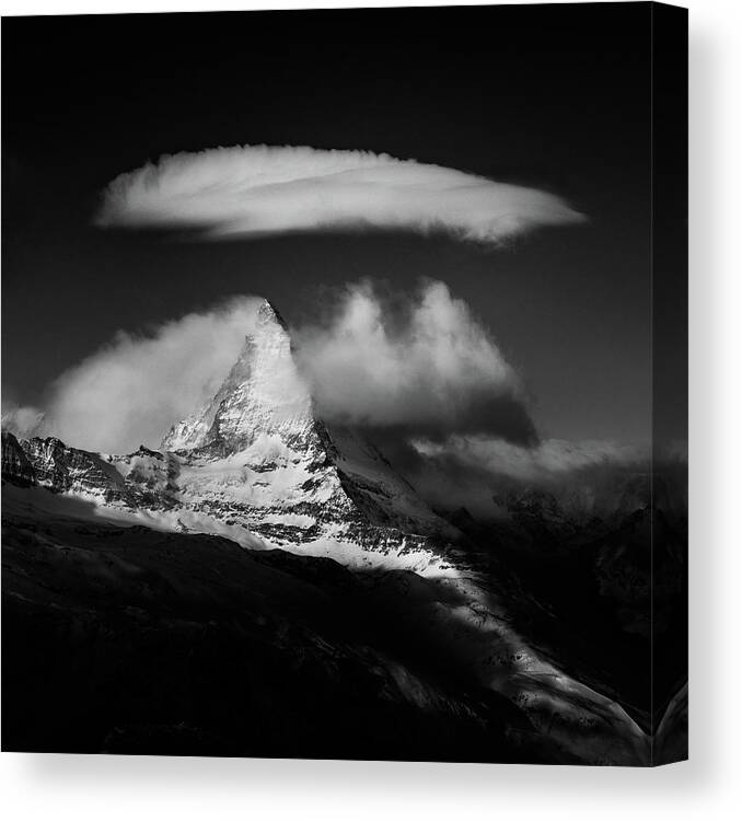 Matterhorn Canvas Print featuring the photograph Cap Over The Three Spikes by Peter Svoboda, Mqep