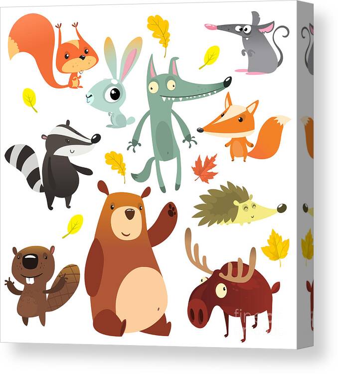 Grizzly Canvas Print featuring the digital art Cartoon Forest Animal Characters Wild by Drawkman