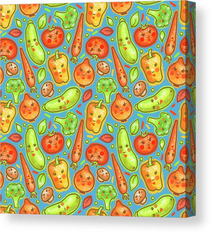 Cartoon Vegetables 4 Canvas Print featuring the digital art Cartoon Vegetables 4 by Anastasia Khoroshikh