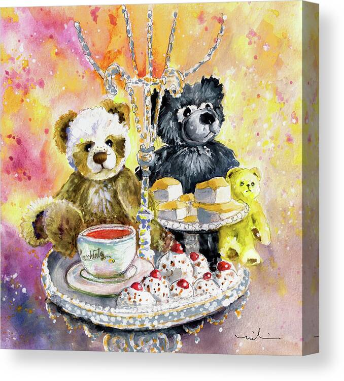 Teddy Canvas Print featuring the painting Charlie Bears Hot Cross Bun And Dreamer by Miki De Goodaboom