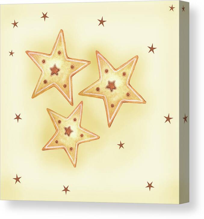 Cookie Stars With Stars In The Background Canvas Print featuring the painting Chef Cookies Stars by Maria Trad