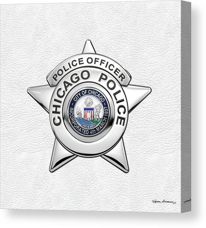  ‘law Enforcement Insignia & Heraldry’ Collection By Serge Averbukh Canvas Print featuring the digital art Chicago Police Department Badge - C P D  Police Officer Star over White Leather by Serge Averbukh