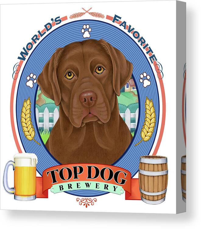Chocolate Labrador Beer Label Canvas Print featuring the mixed media Chocolate Labrador Beer Label by Tomoyo Pitcher