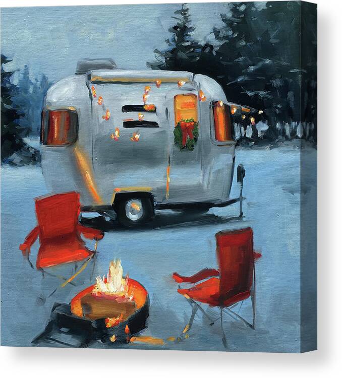 Airstream Canvas Print featuring the painting Christmas in the Snow by Elizabeth Jose