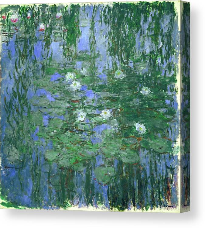 Claude Monet Canvas Print featuring the painting CLAUDE MONET Nympheas bleus Blue Water Lilies. Date/Period 1916 - 1919. Painting. Oil on canvas. by Claude Monet