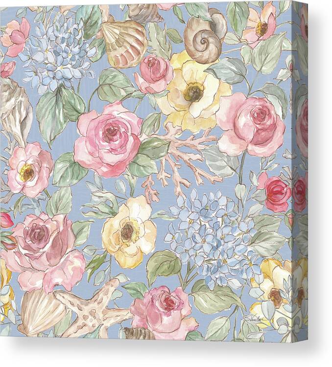 Blossoms Canvas Print featuring the painting Coastal Cottage Pattern Ic by Silvia Vassileva