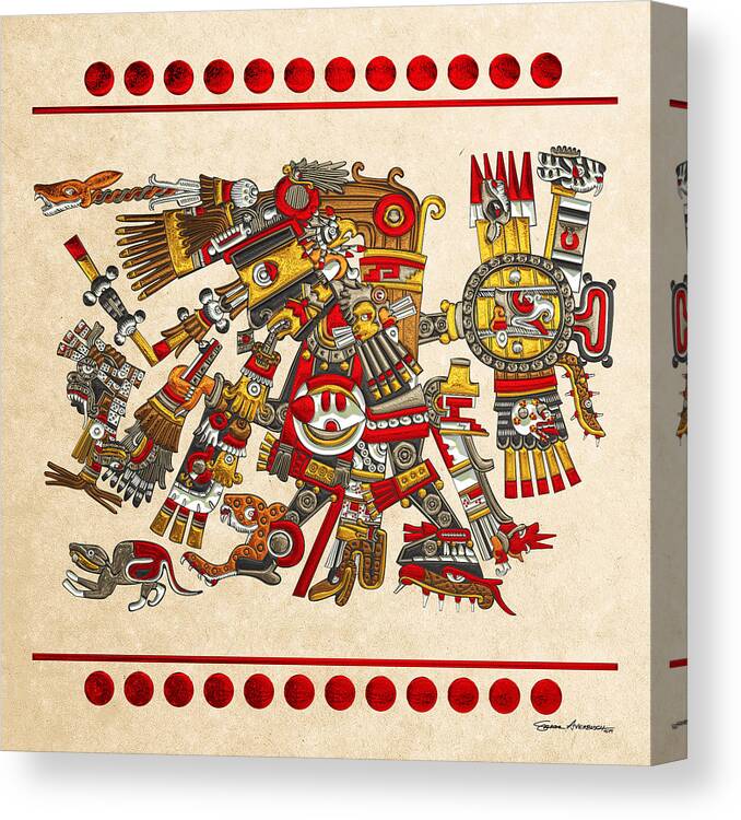 ‘treasures Of Mesoamerica’ Collection By Serge Averbukh Canvas Print featuring the digital art Codex Borgia - Aztec Gods - Tezcatlipoca - Smoking Mirror on Vellum by Serge Averbukh