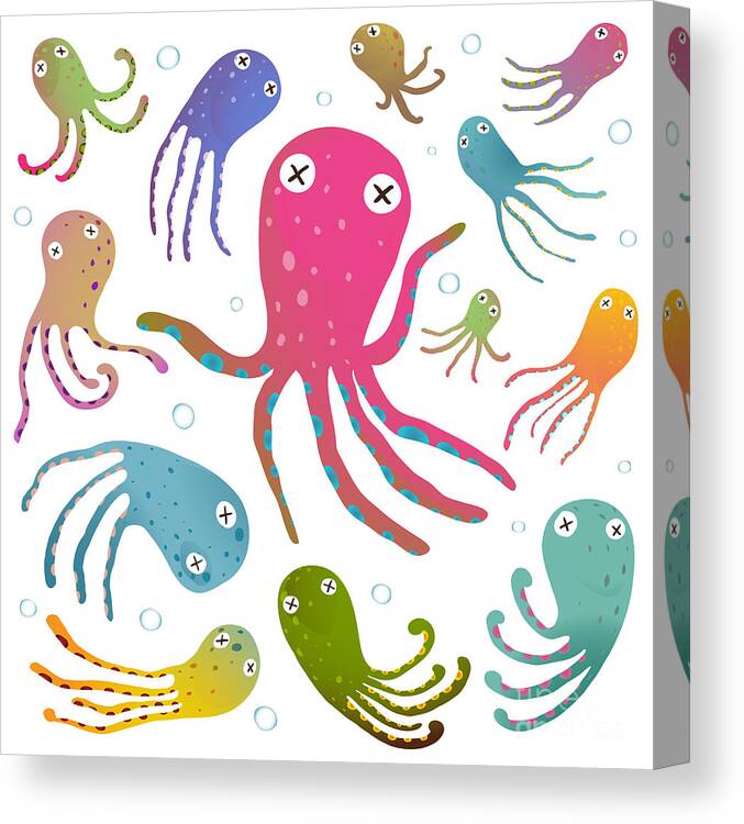 Octopus Canvas Print featuring the digital art Colorful Octopus Isolated On White by Popmarleo