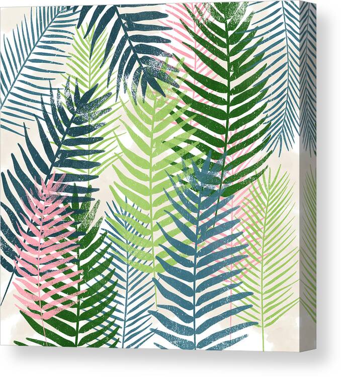 Tropical Canvas Print featuring the mixed media Colorful Palm Leaves 2- Art by Linda Woods by Linda Woods