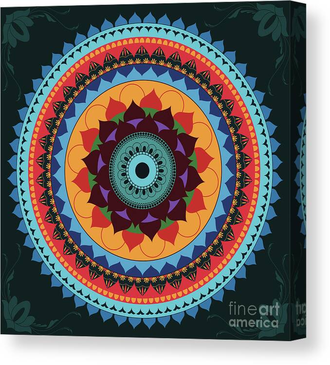 Hinduism Canvas Print featuring the digital art Colourful Rangoli Design by Veenamari