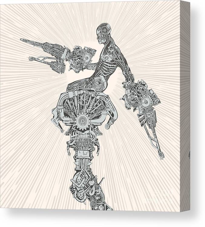 Steampunk Canvas Print featuring the digital art Comic-book Style Cyborg Hero by Ryger
