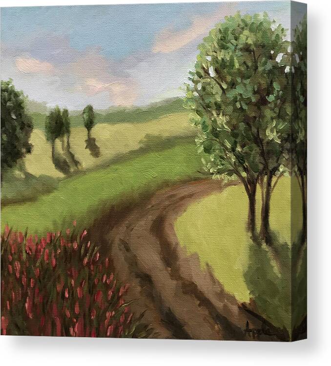 Trees Canvas Print featuring the painting Country Road - impressionistic landscape by Linda Apple