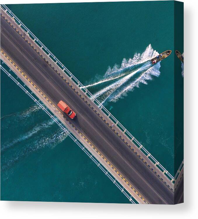 Landscape Canvas Print featuring the photograph Crossing The Bridge by Haitham Al Farsi