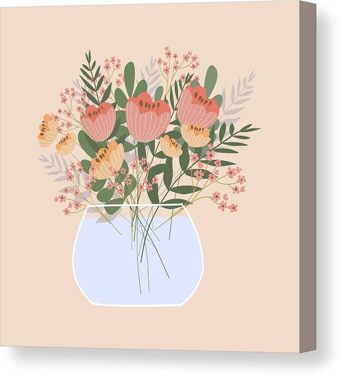 Flowers Canvas Print featuring the digital art Cute Romantic Bouquet In The Vase by Alena Gridushko
