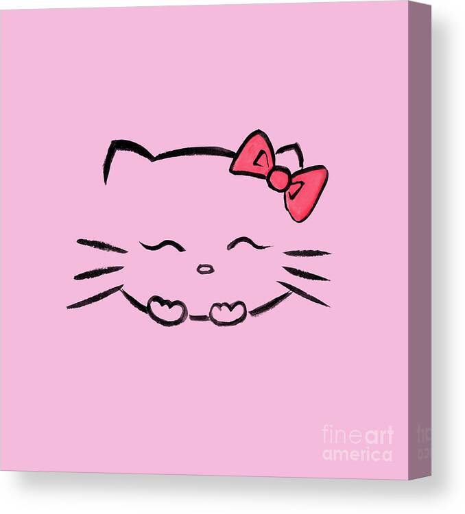 Cute smiling hello kitty kawaii character illustration on pink Canvas Print  / Canvas Art by Awen Fine Art Prints - Fine Art America