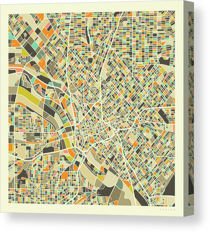 Dallas Canvas Print featuring the digital art Dallas Map 1 by Jazzberry Blue