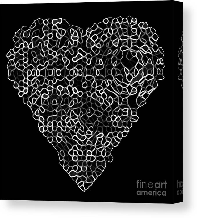 Digital Heart Canvas Print featuring the digital art DigiHeartBW by Bill King