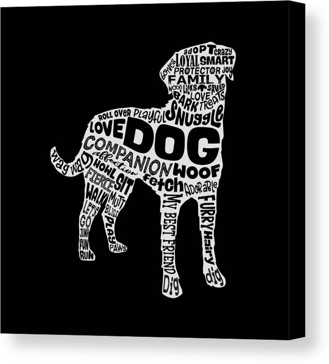 Dog Canvas Print featuring the digital art Dog Silhouette Word Cloud by Laura Ostrowski