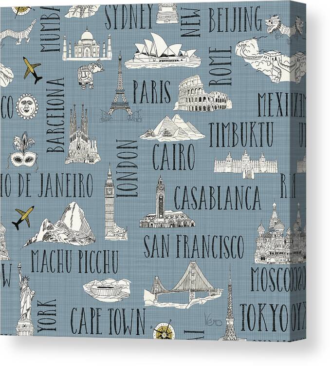 Adventure Canvas Print featuring the mixed media Doodle Map Pattern Ib by Veronique Charron