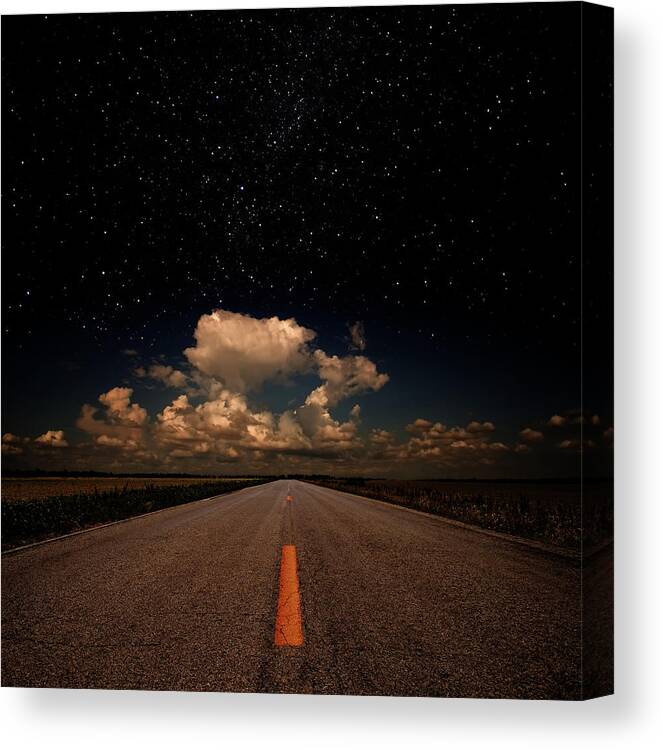 Recreational Pursuit Canvas Print featuring the photograph Down The Road Under Stars by Clintspencer