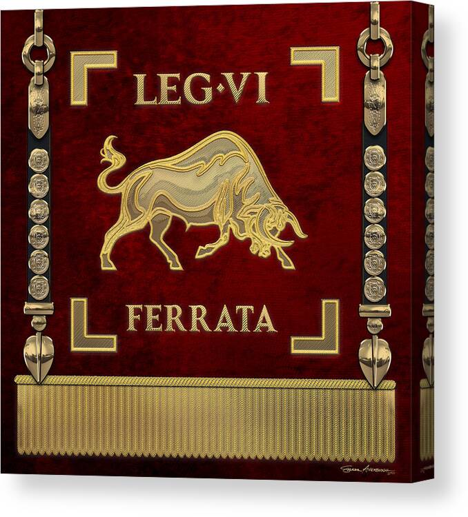 ‘rome’ Collection By Serge Averbukh Canvas Print featuring the digital art Early Standard of the Sixth Ironclad Legion - Bull Vexillum of Legio VI Ferrata by Serge Averbukh