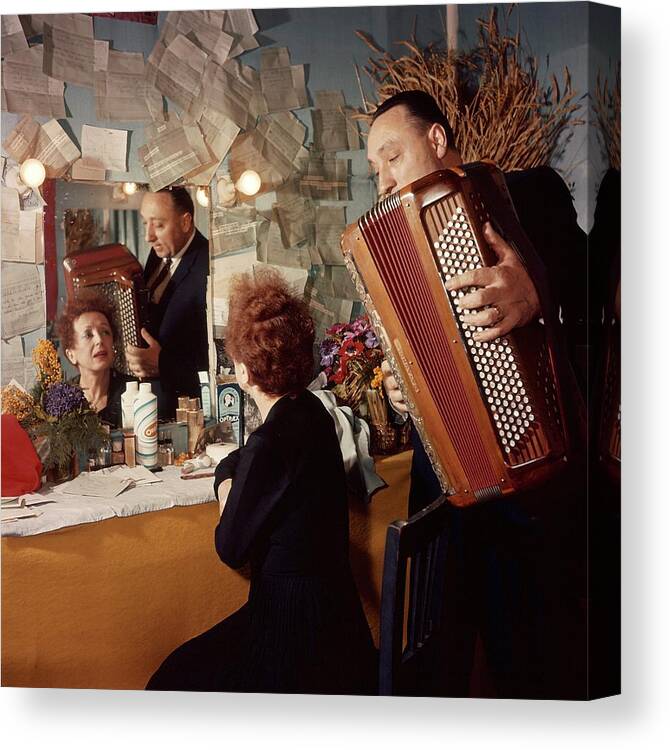 Concert Canvas Print featuring the photograph Edith Piaf And Marc Bonel In Paris by Jean Mainbourg