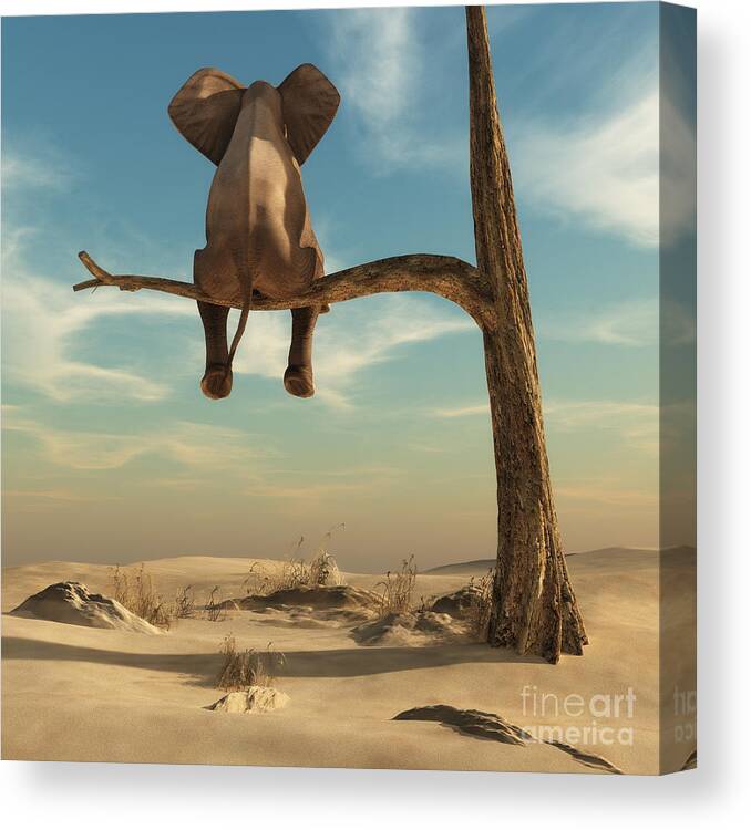 Harmony Canvas Print featuring the digital art Elephant Stands On Thin Branch by Orla