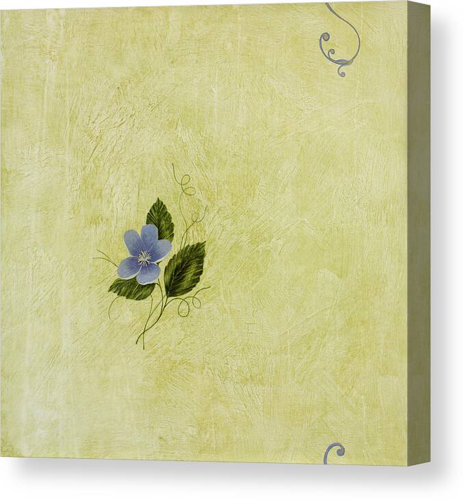 Single Purple Flower With Leaves Canvas Print featuring the mixed media F71 by Pablo Esteban