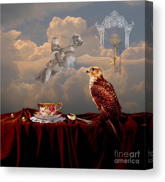 Realism Canvas Print featuring the digital art Falcon with gold key by Alexa Szlavics