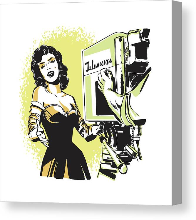 Actor Canvas Print featuring the drawing Female Television Star Being Filmed by CSA Images