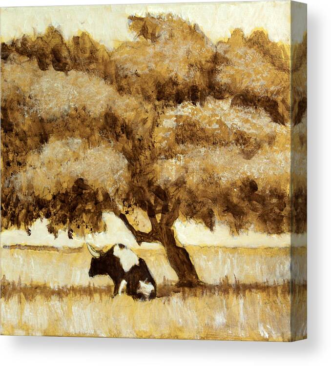 Bull Under The Cork Oak Tree Canvas Print featuring the painting Ferdinand Reprise by David Zimmerman