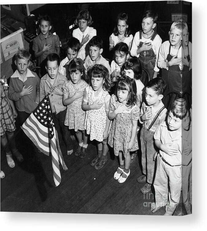 Education Canvas Print featuring the photograph First Graders Reciting Pledge by Bettmann