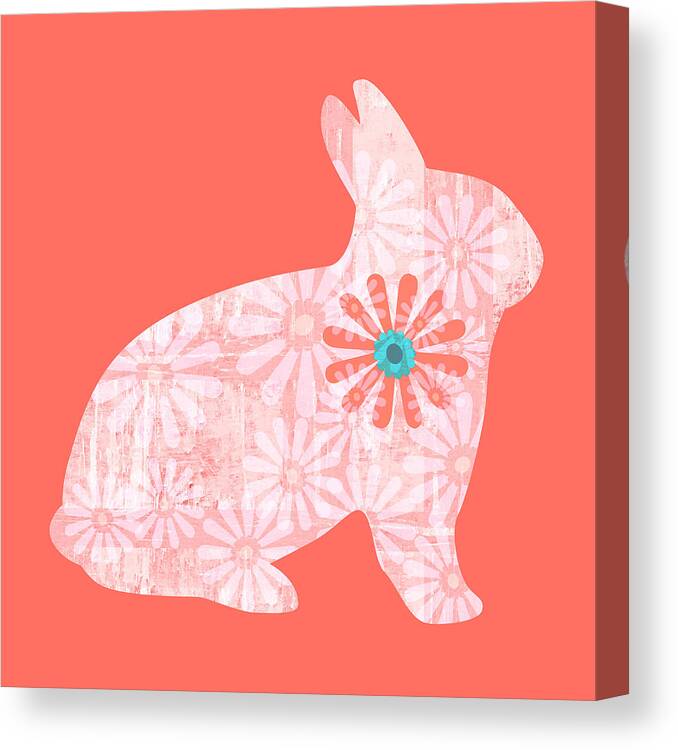 Rabbit Canvas Print featuring the photograph Floral Rabbit in Living Coral I by Marianne Campolongo