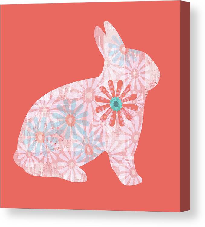 Rabbit Canvas Print featuring the digital art Floral Rabbit in Living Coral II by Marianne Campolongo