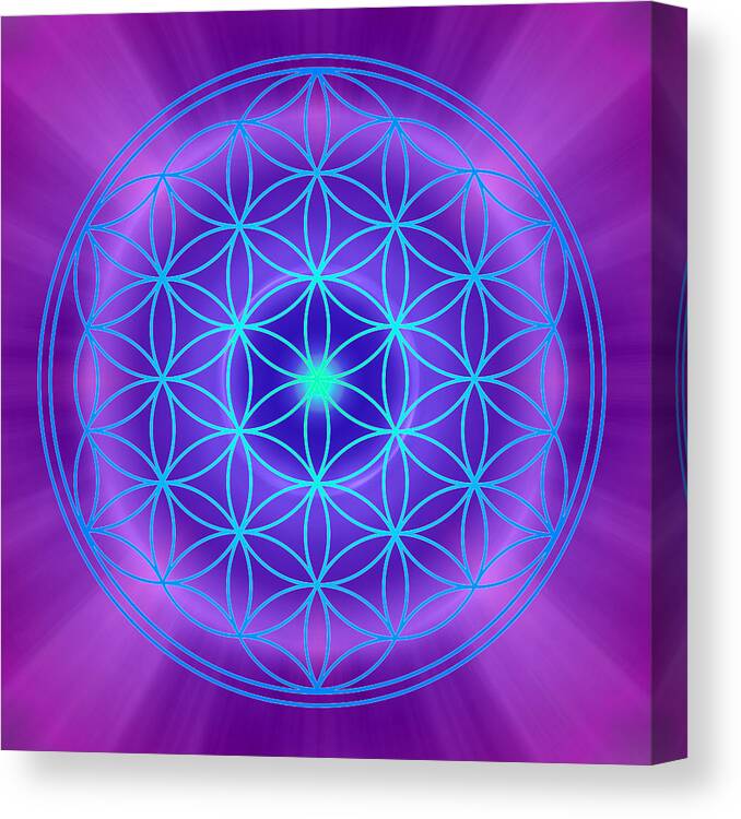 Flower Of Life Canvas Print featuring the digital art Flower of Life Mandala - Blue Purple by Ginny Gaura