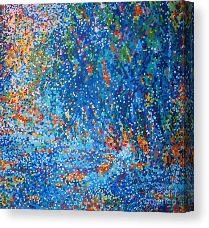 Flowing Streams Neopointillism Canvas Print featuring the painting Flowing Streams by Santina Semadar Panetta