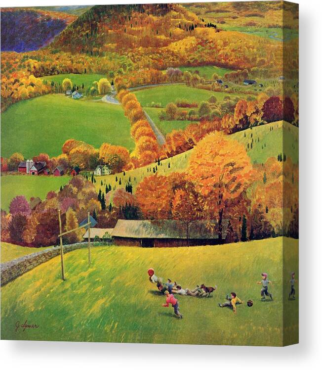 Farms Canvas Print featuring the drawing Football In The Country by John Clymer