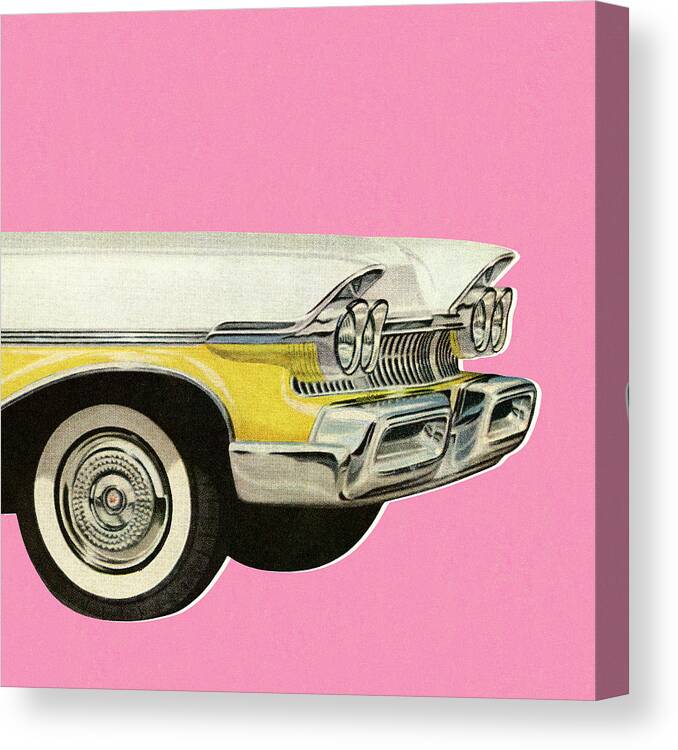 Auto Canvas Print featuring the drawing Front of White and Yellow Vintage Car by CSA Images