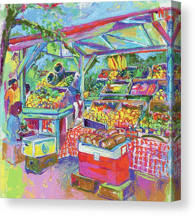 A Fruit And Vegetable Stand Canvas Print featuring the painting Fruit Market by Richard Wallich