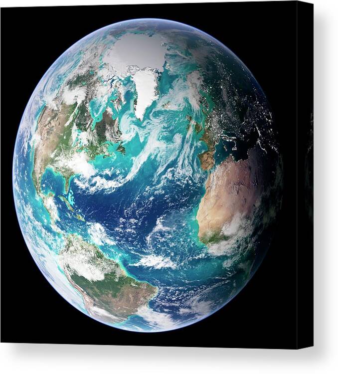 Topography Canvas Print featuring the digital art Full Earth, Close-up by Science Photo Library - Nasa Earth Observatory