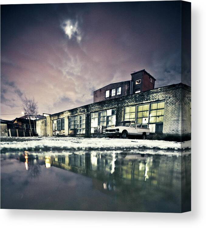 Industrial District Canvas Print featuring the photograph Full Moon Night by Peeterv