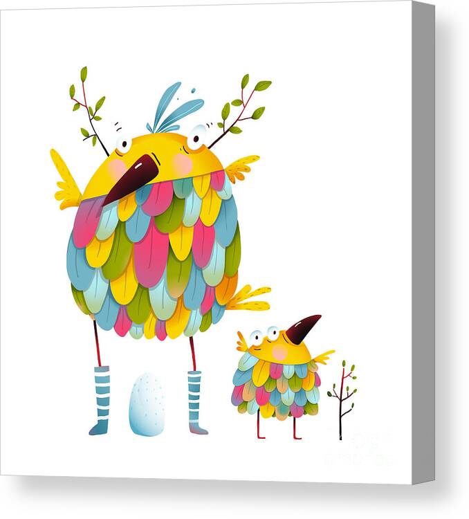 Love Canvas Print featuring the digital art Funny Bird Family Mother And Nestling by Popmarleo