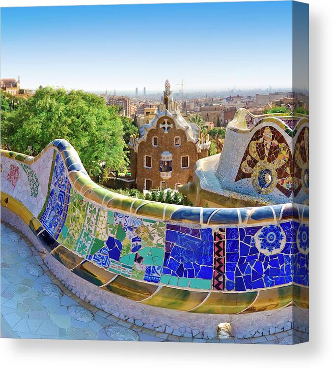 Curve Canvas Print featuring the photograph Gaudis Parc Guell In Barcelona by Samburt