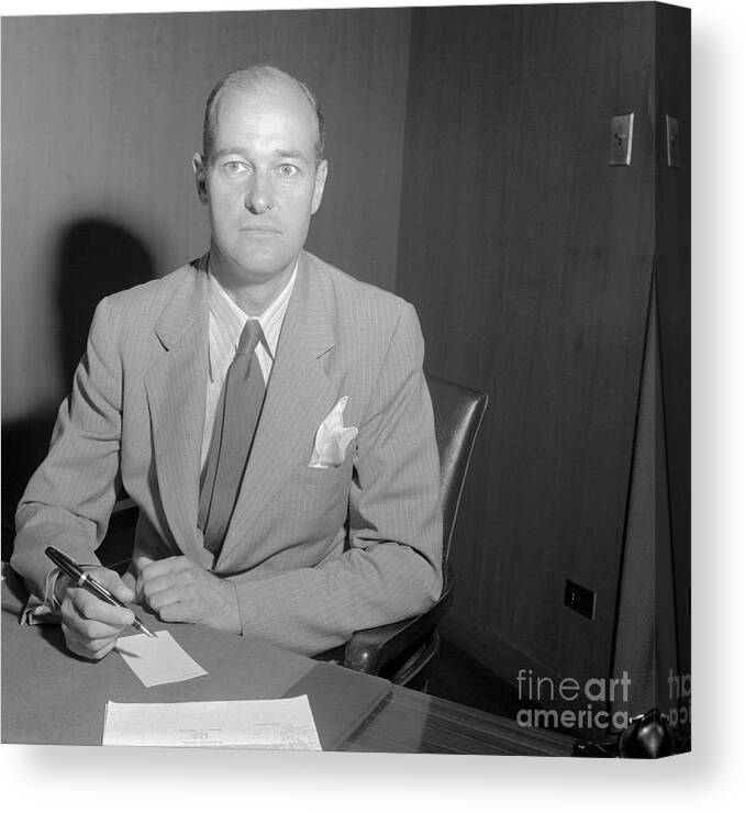 People Canvas Print featuring the photograph George Kennan Writing At Desk by Bettmann