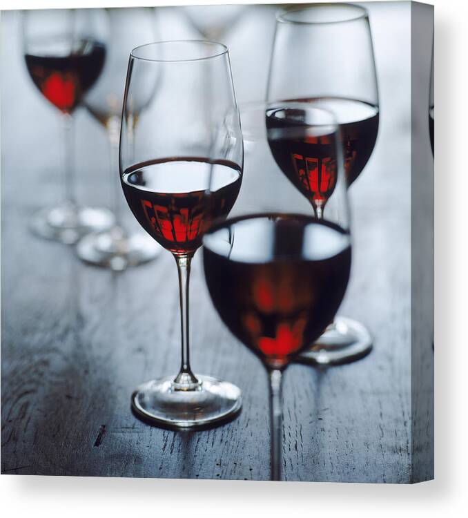 Alcohol Canvas Print featuring the photograph Glasses Of Red Wine, Close-up by John Foxx