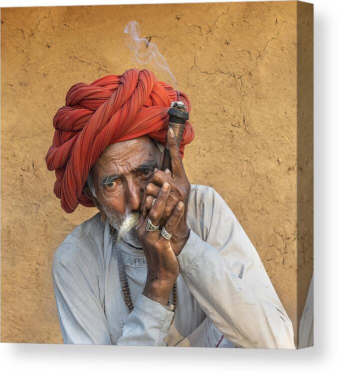 Portrait Canvas Print featuring the photograph Grandpa Smokes His Pipe by Susan Moss