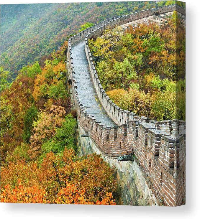 Chinese Culture Canvas Print featuring the photograph Great Wall Of China In Autumn by Caracterdesign