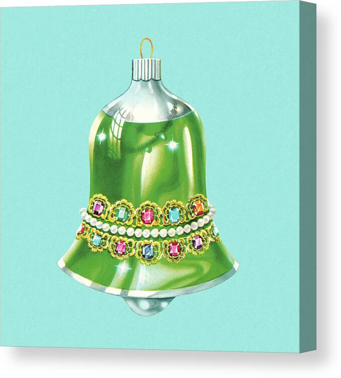 Bell Canvas Print featuring the drawing Green Bell Christmas Ornament by CSA Images