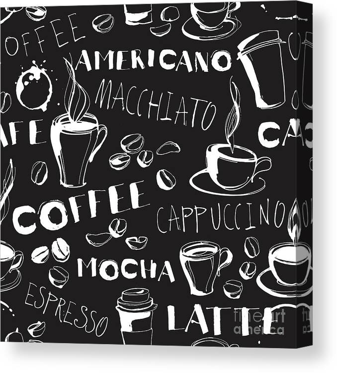 Breakfast Canvas Print featuring the digital art Grungy Hand Drawn Ink Coffee To Go by Sv sunny