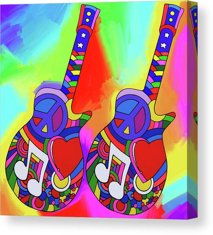 Guitars-peace-love-music Canvas Print featuring the digital art Guitars-peace-love-music by Howie Green